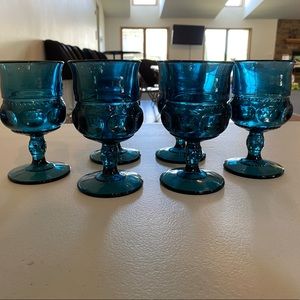 Vintage 6 Piece Color Crown by Colony Blue Wine Glass
